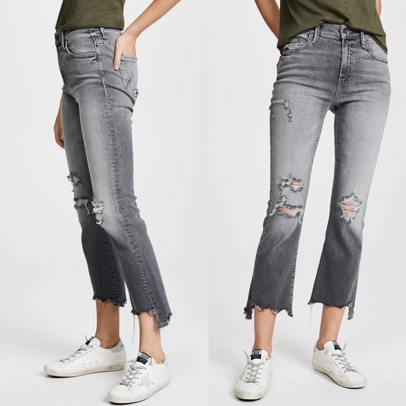 Mother Cropped Raw Hem Jeans Distressed Grey 26 - Picture 2 of 10